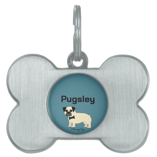 Placa Para Mascotas I love my Pug (Frente)