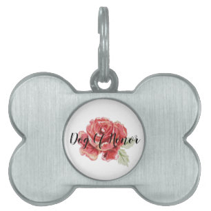 Placa Para Mascotas Id. de nombre floral