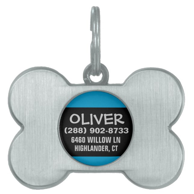 Placa Para Mascotas ID de perro mascota - Negro y azul - Para perros p (Frente)