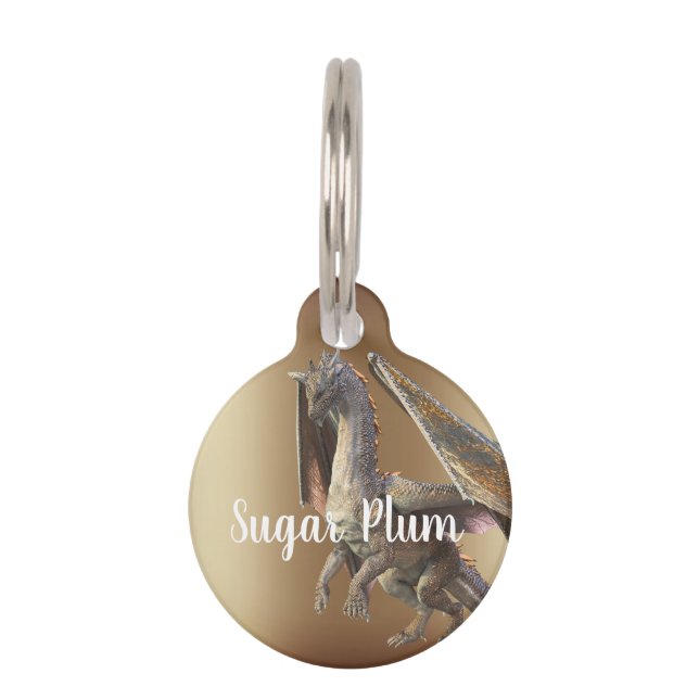 Placa Para Mascotas Identificación de mascota de dragón de bronce perd (Anverso)