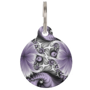 Placa Para Mascotas Ilusión de Lila Arte Floral Abstracto Fractal Fant