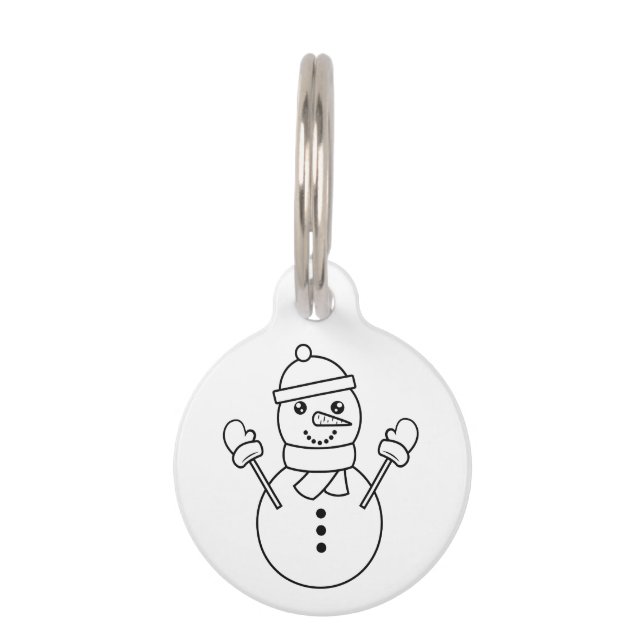 Placa Para Mascotas Ilustracion de arte Cute Winter Snowman Line (Anverso)