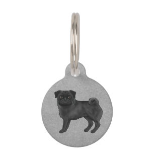 Placa Para Mascotas Ilustración de dibujos animados de perro pug negro