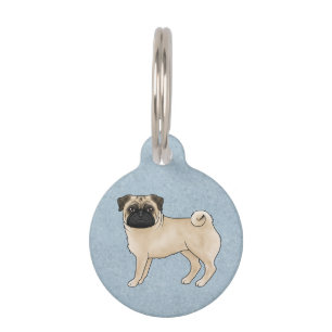 Placa Para Mascotas Ilustración de dibujos animados de Pug azul de per