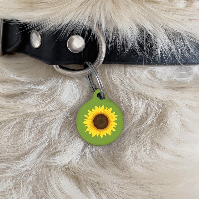 Placa Para Mascotas Ilustracion De Flor De Girasol Amarillo En Verde (Subido por el creador)