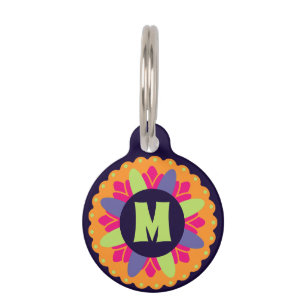 Placa Para Mascotas ilustracion de formas florales naranjas