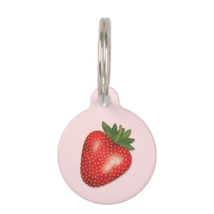 Placa Para Mascotas Ilustración de fresa roja sobre fondo rosa e infor