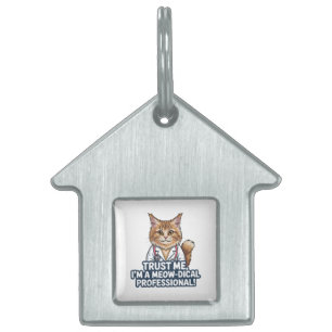Placa Para Mascotas Ilustración de humor animal de gato médico diverti