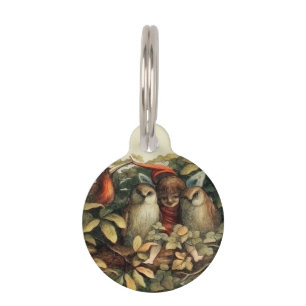 Placa Para Mascotas Ilustración de la naturaleza de hadas y búhos