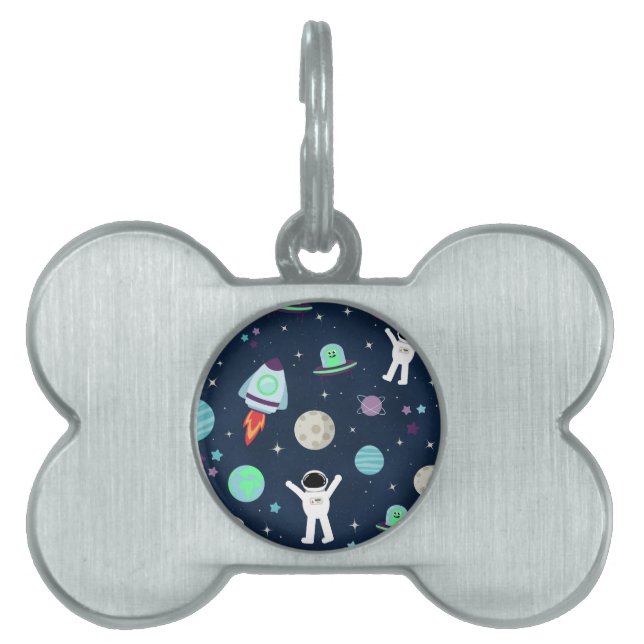 Placa Para Mascotas Ilustracion de patrón de espacio (Frente)