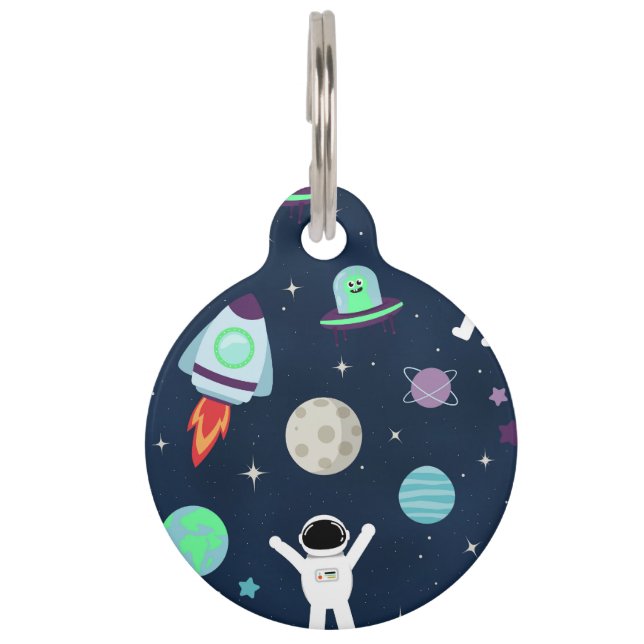 Placa Para Mascotas Ilustracion de patrón de espacio (Anverso)