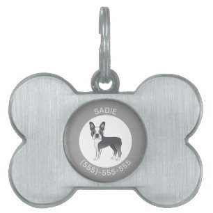 Placa Para Mascotas Ilustración de perro Boston Terrier azul y blanco