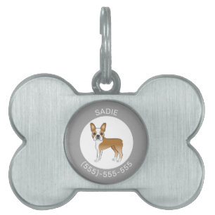 Placa Para Mascotas Ilustración de perro Boston Terrier color cervato 