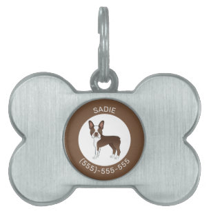 Placa Para Mascotas Ilustración de perro Boston Terrier marrón y blanc