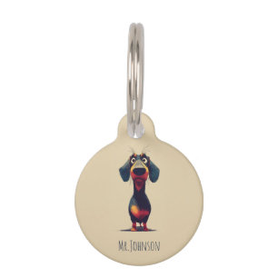 Placa Para Mascotas Ilustración de personaje caprichoso de dachshund