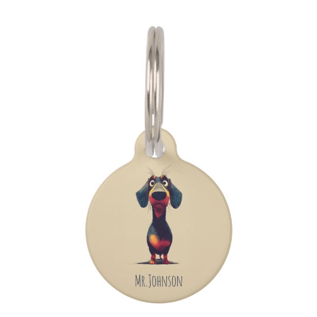Placa Para Mascotas Ilustración de personaje de Dachshund caprichoso (Anverso)