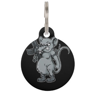 Placa Para Mascotas ilustracion de rata-soldado-con-arma