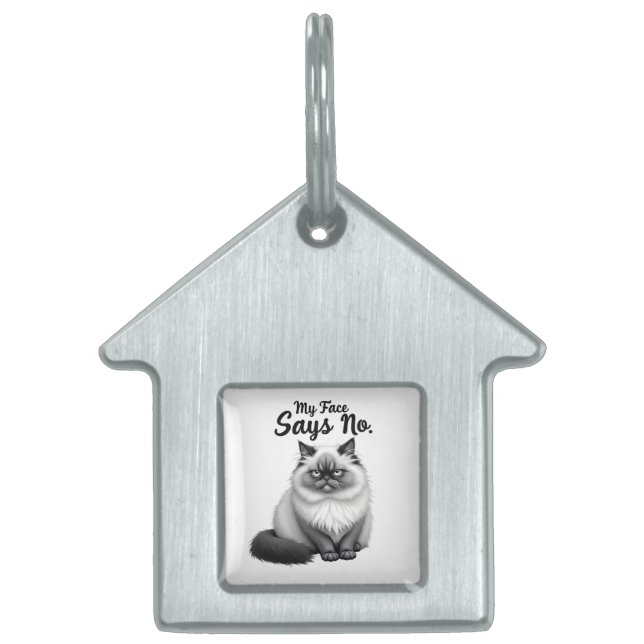 Placa Para Mascotas Ilustración Divertida de Cara de Gato – Arte de Ga (Frente)