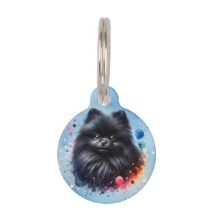 Placa Para Mascotas Ilustración en acuarela de pomerania negro
