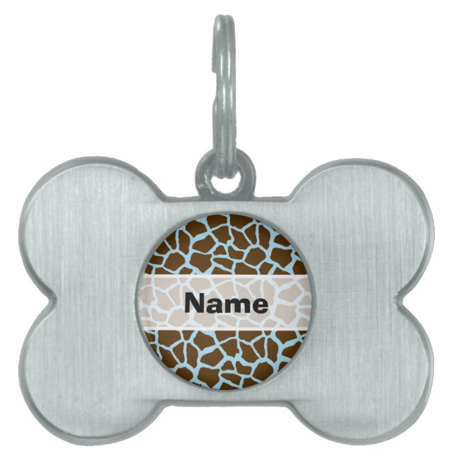 Placa Para Mascotas Impresión de animales de jirafa azul y marrón (Frente)