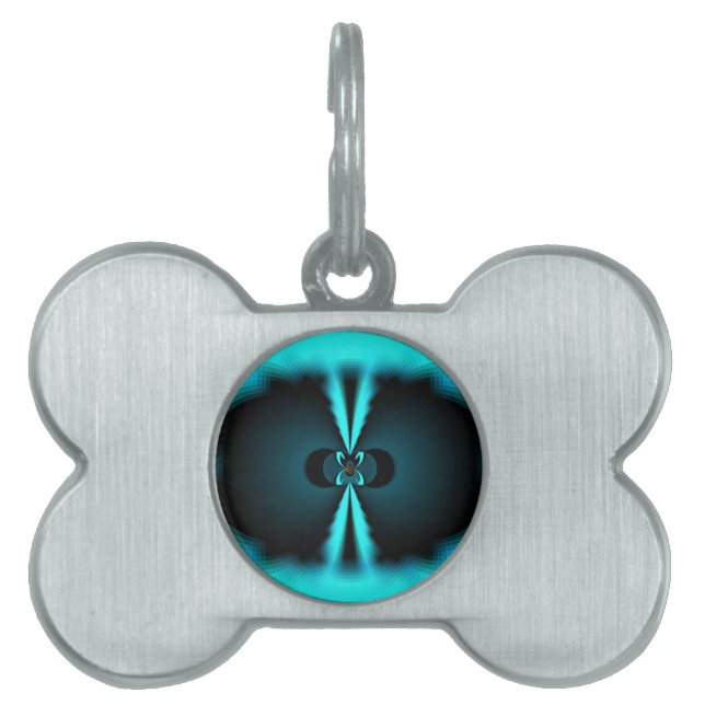 Placa Para Mascotas Impresión de arte abstracto de cian y negro (Frente)