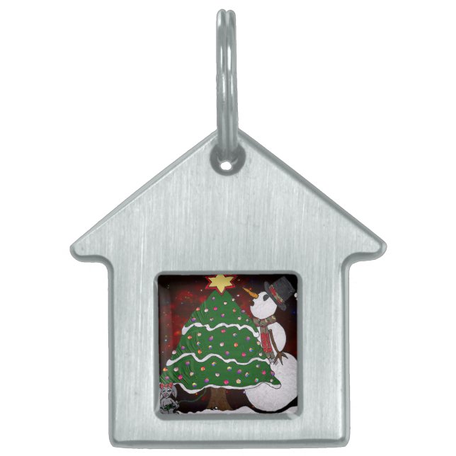 Placa Para Mascotas Impresión de arte sorpresa para Snowman Tree Chris (Frente)