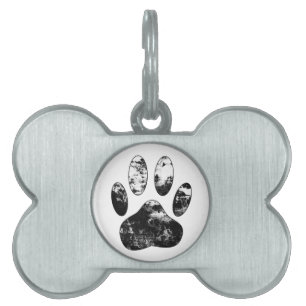 Placa Para Mascotas Impresión de garras de perro negro y blanco