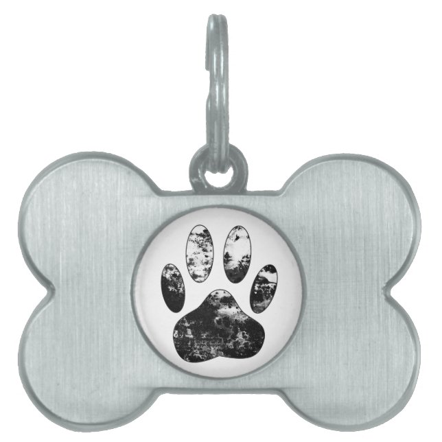 Placa Para Mascotas Impresión de garras de perro negro y blanco (Frente)