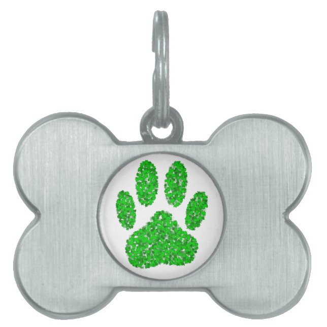Placa Para Mascotas Impresión de hojas de perro de follaje verde (Frente)