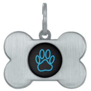 Placa Para Mascotas Impresión de la garra de neón azul