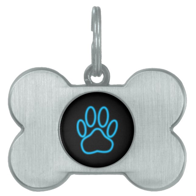 Placa Para Mascotas Impresión de la garra de neón azul (Frente)