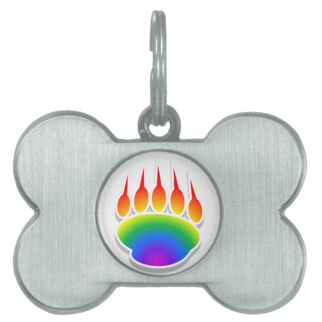 Placa Para Mascotas Impresión de la hoja del oso arcoiris (Frente)