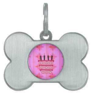 Placa Para Mascotas Impresión de tarta de cumpleaños rosada