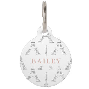 Placa Para Mascotas Impresión en la Torre Eiffel de moda con nombre y