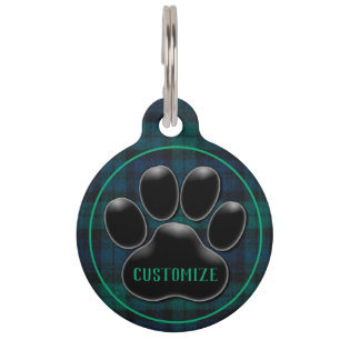 Placa Para Mascotas Impresión personalizada de la panorámica negra de
