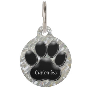Placa Para Mascotas Impresión personalizada de perla blanca en negro