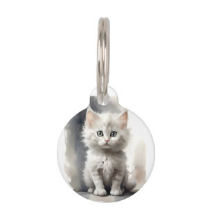 Placa Para Mascotas Impresión personalizada de retrato de gatito blanc