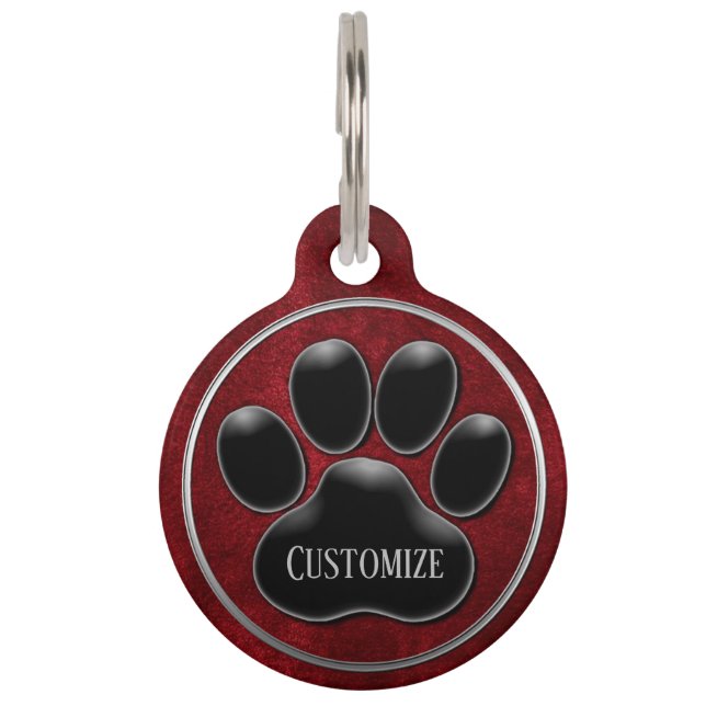 Placa Para Mascotas Impresión personalizada Faux Red Velvet Paw (Anverso)