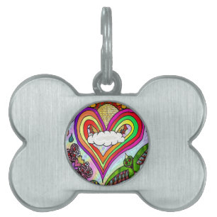 Placa Para Mascotas Impresión psicodélica de arte cardíaco arcoiris