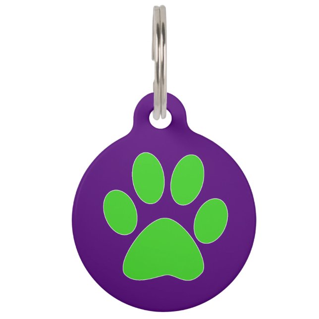 Placa Para Mascotas Impresión [púrpura y verde] de la pata (Anverso)