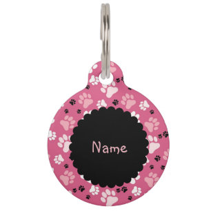 Placa Para Mascotas Impresión rosada de la pata