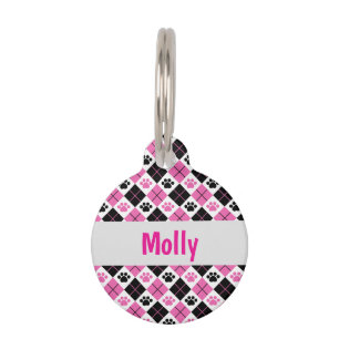 Placa Para Mascotas Impresión rosada y negra modificada para