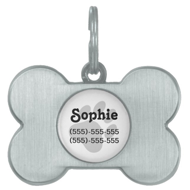 Placa Para Mascotas Impresión sencilla de papel blanco y negro (Frente)