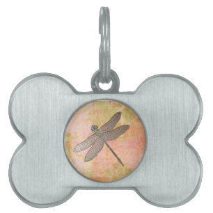 Placa Para Mascotas Impresiones rosas de la libélula