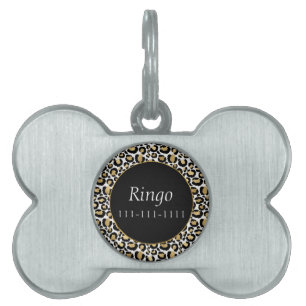 Placa Para Mascotas Imprimir Leopardo negro dorado