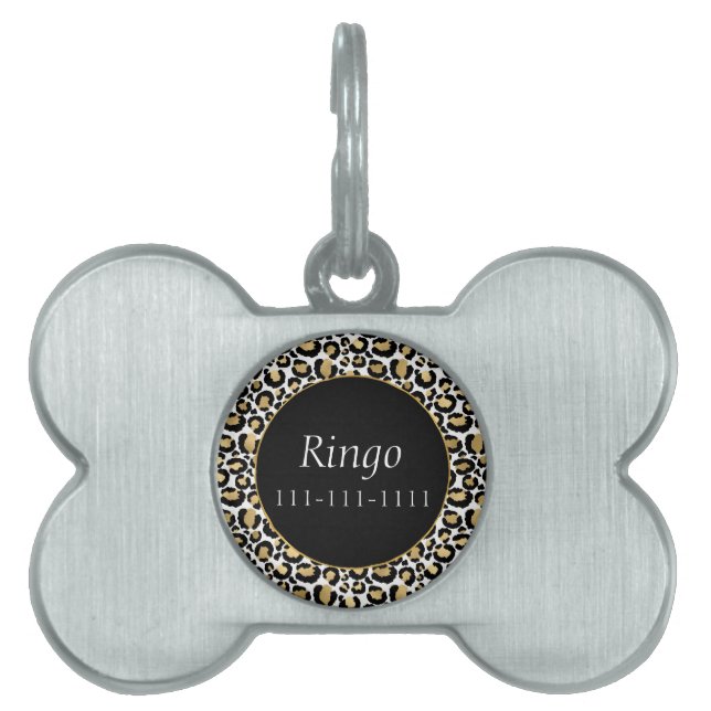 Placa Para Mascotas Imprimir Leopardo negro dorado (Frente)