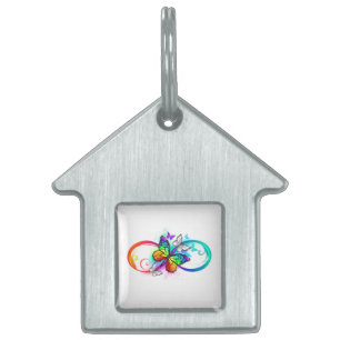 Placa Para Mascotas Infinidad brillante con la mariposa arcoiris