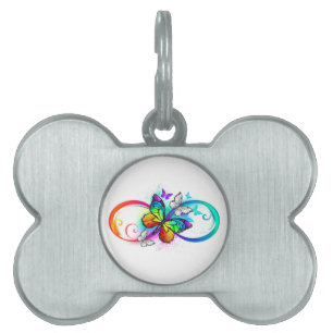 Placa Para Mascotas Infinidad brillante con la mariposa arcoiris