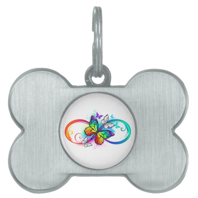 Placa Para Mascotas Infinidad brillante con la mariposa arcoiris (Frente)