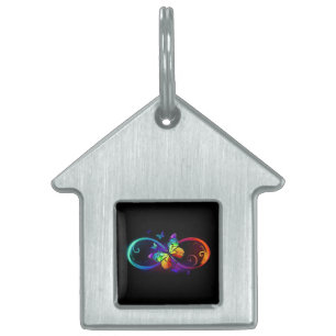 Placa Para Mascotas Infinidad vibrante con mariposa arco iris sobre ne
